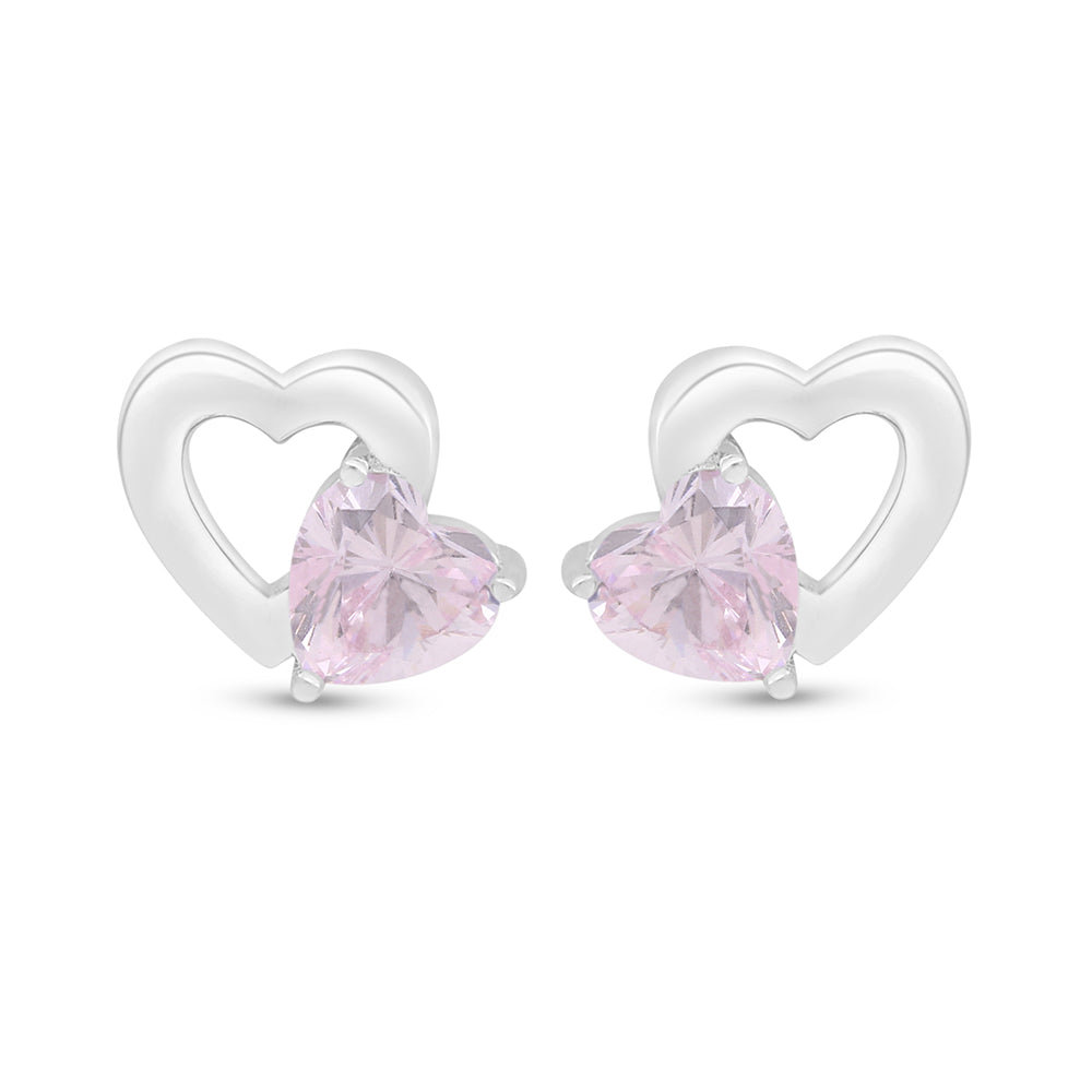 Sterling Silver 925 Earring Rhodium Plated Embedded With Pink Zircon