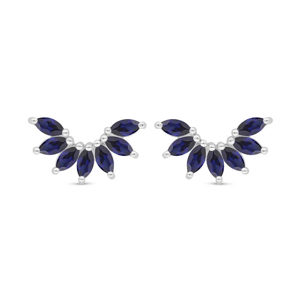 Sterling Silver 925 Earring Rhodium Plated Embedded With Sapphire Corundum