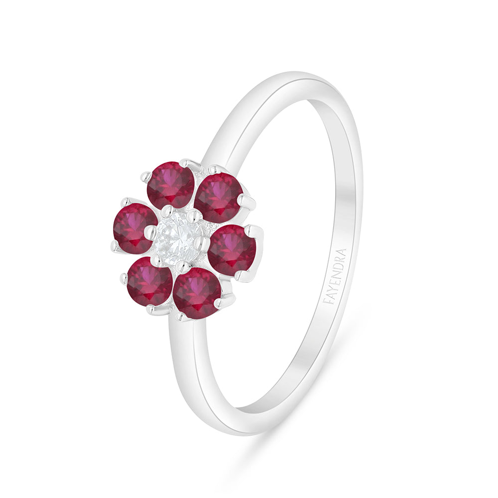 Sterling Silver 925 Ring Rhodium Plated Embedded With Ruby Corundum