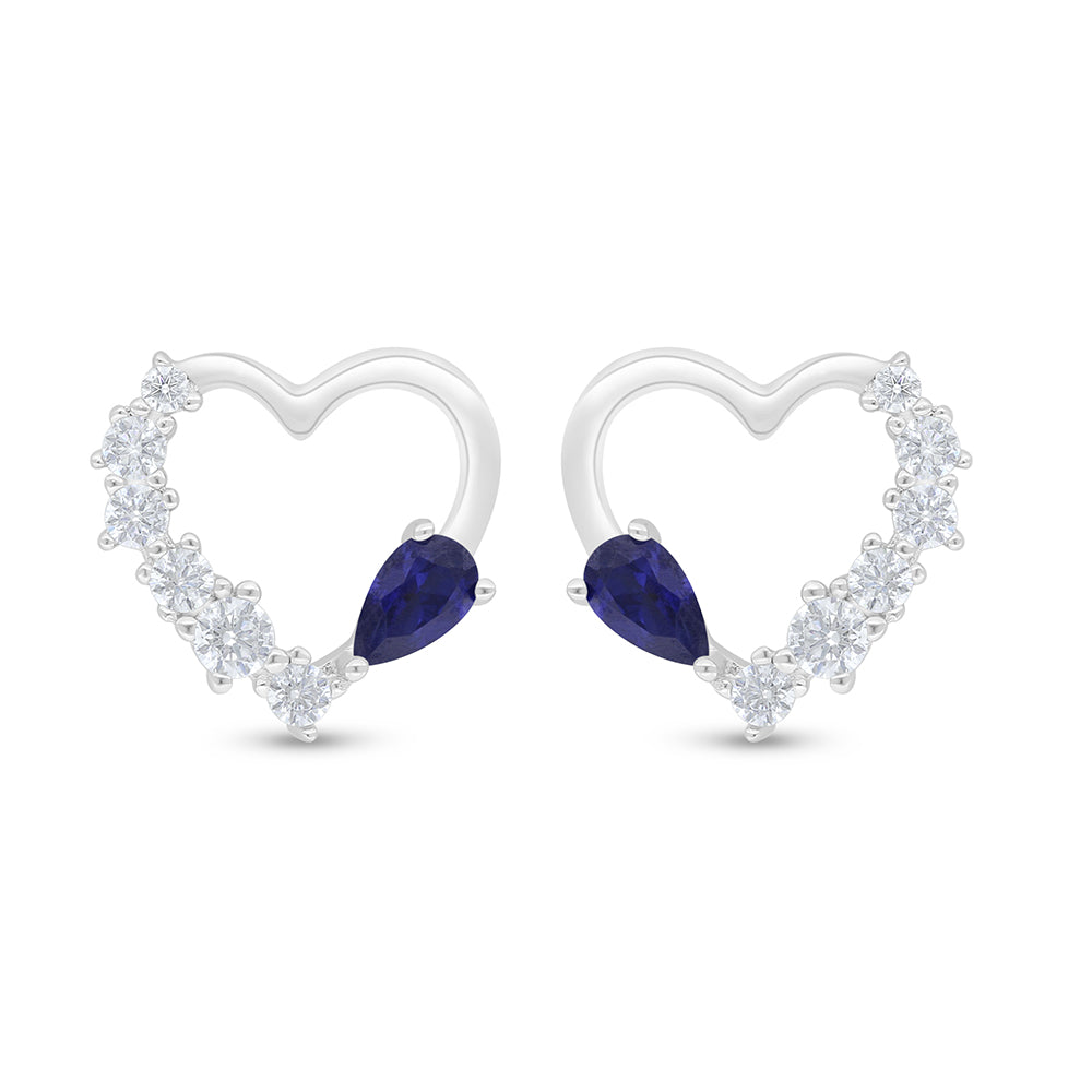 Sterling Silver 925 Earring Rhodium Plated Embedded With Sapphire Corundum And White Zircon