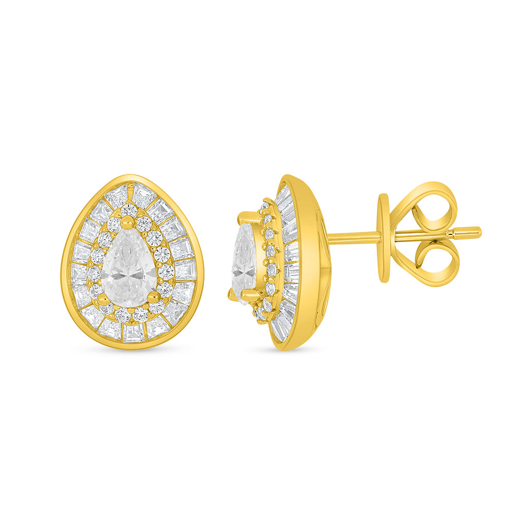 Sterling Silver 925 Earring Golden Plated Embedded With Diamond Zircon And White Zircon