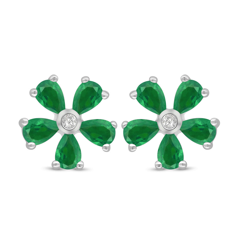 Sterling Silver 925 Earring Rhodium Plated Embedded With Emerald Zircon