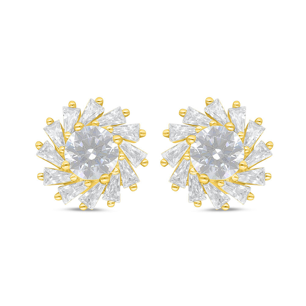 Sterling Silver 925 Earring Golden Plated Embedded With White Zircon