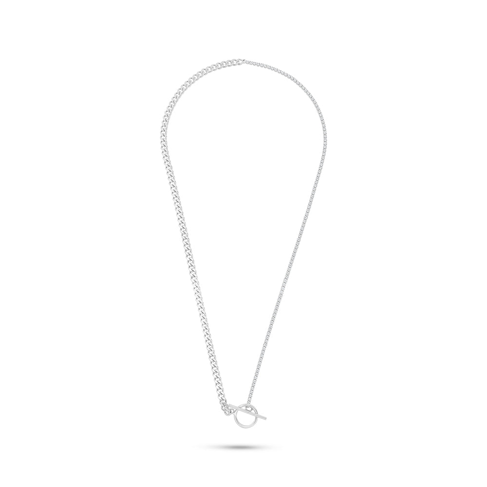 Sterling Silver 925 Necklace Rhodium Plated Embedded With White Zircon