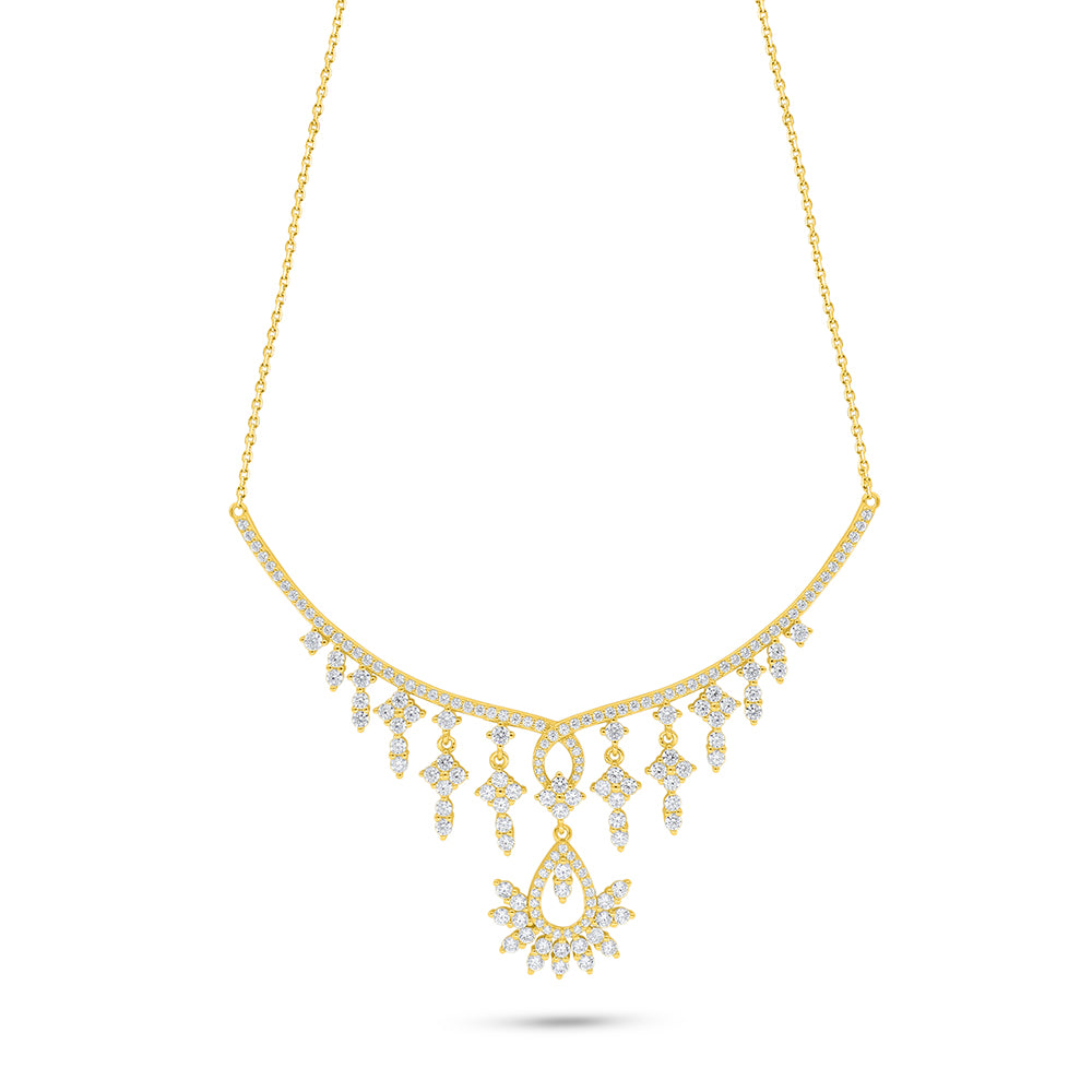 عقد من الفضة الخالصة عيار 925 مطلي ذهبي مرصع فص ابيض