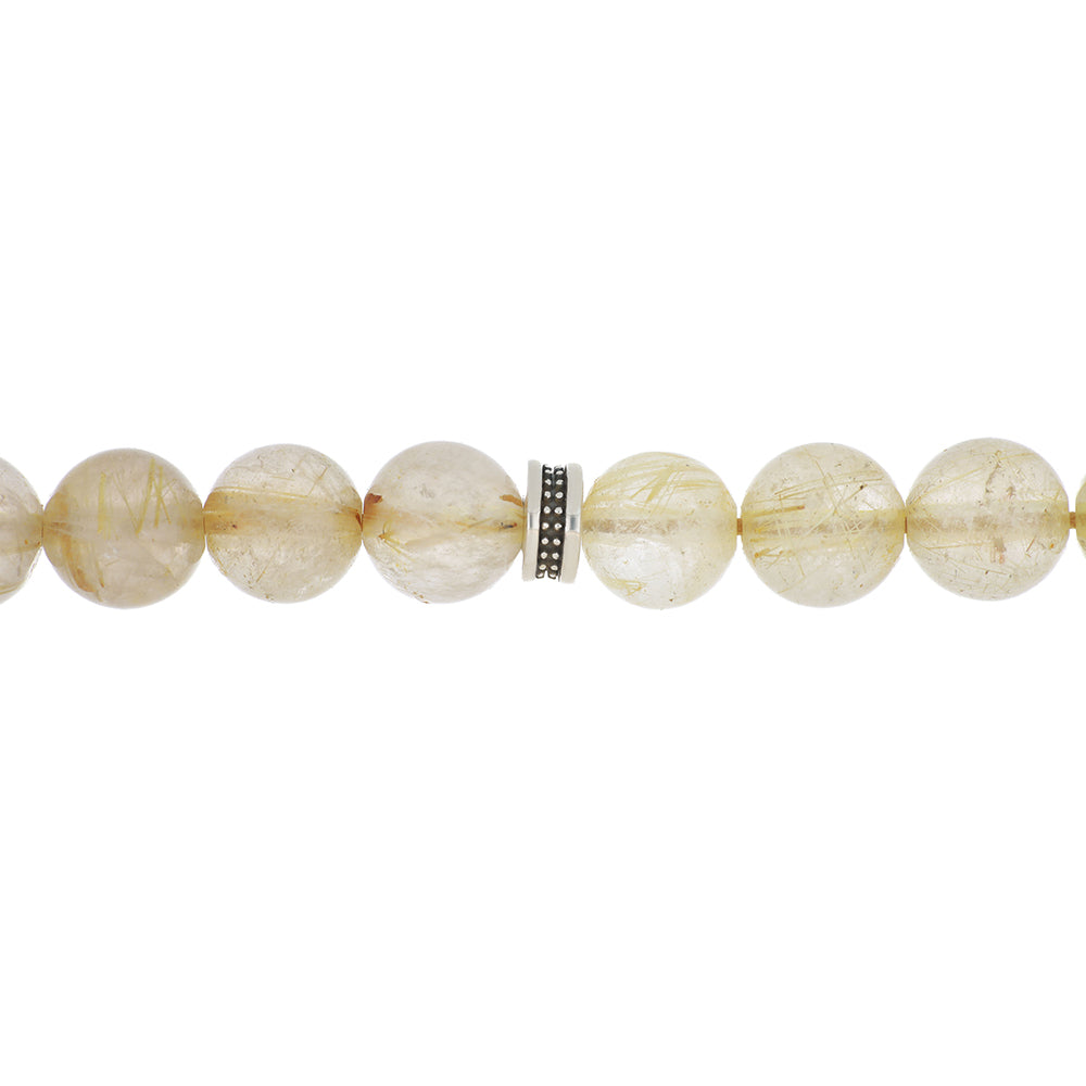 Natural Rutile Bead Rosary showcasing 33 handmade beads with silver accents for spiritual practices.