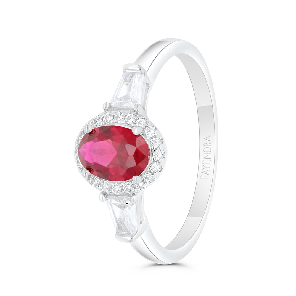 Sterling Silver 925 Ring Rhodium Plated Embedded With Ruby Corundum And White Zircon