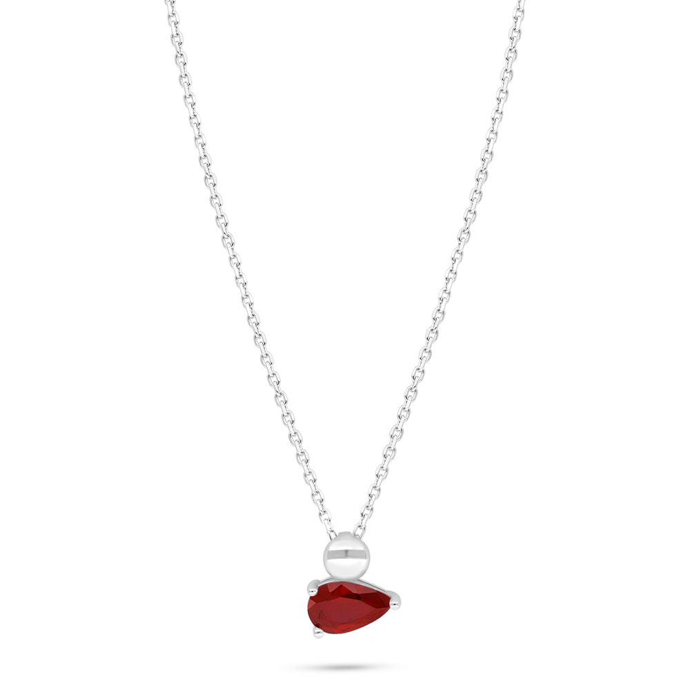 Sterling Silver 925 Necklace Rhodium Plated Embedded With Ruby Corundum