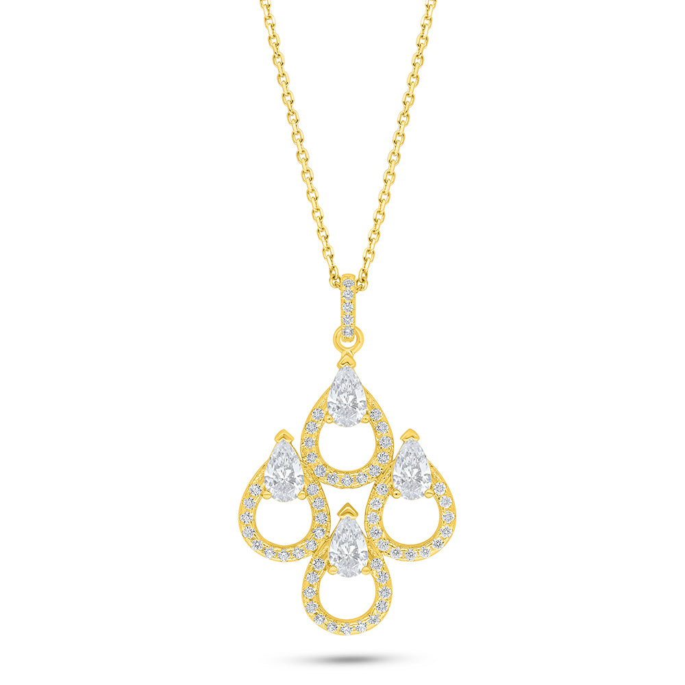 Sterling Silver 925 Necklace Golden Plated Embedded With White Zircon