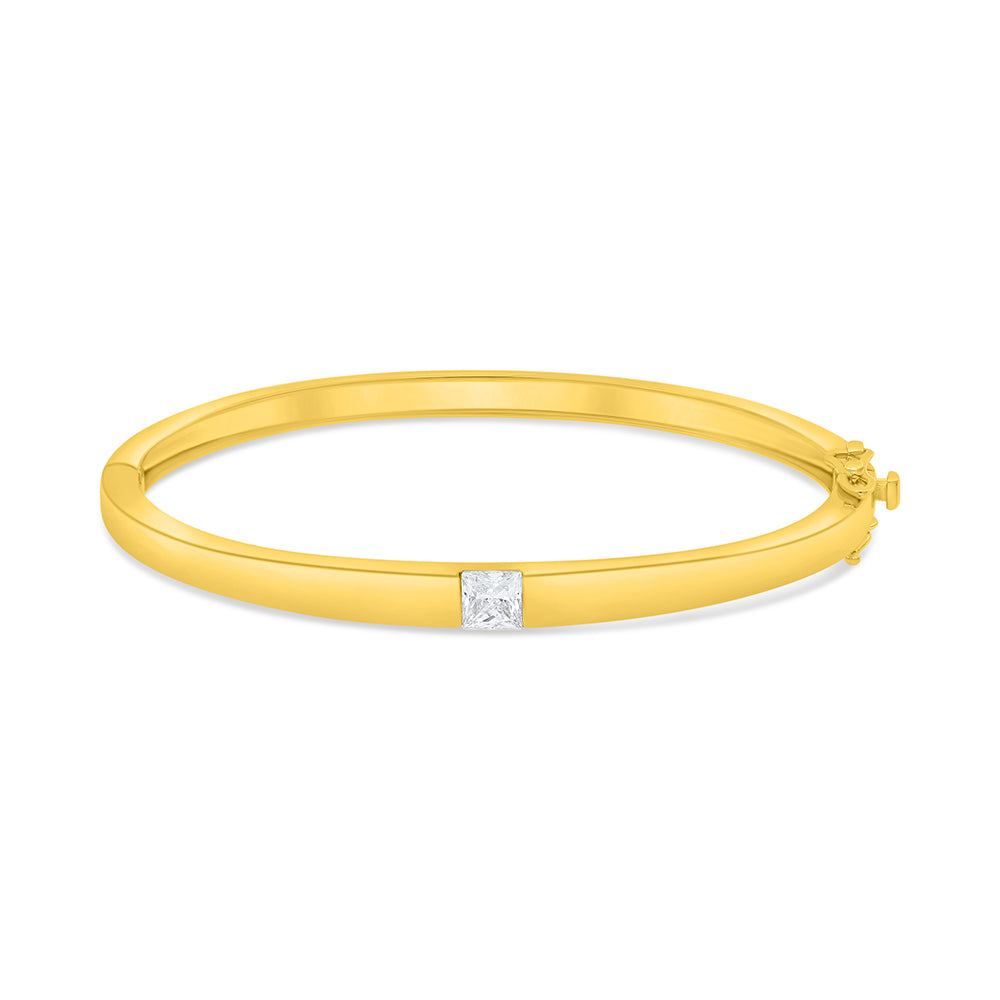 Sterling Silver 925 Bangle Golden Plated Embedded With White Zircon