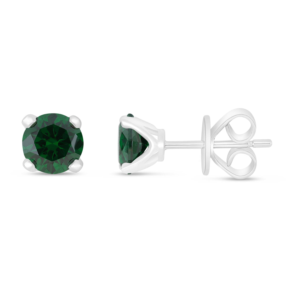 Sterling Silver 925 Earring Rhodium Plated Embedded With Emerald Zircon