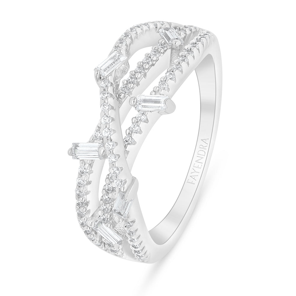 Sterling Silver 925 Ring Rhodium Plated Embedded With White Zircon