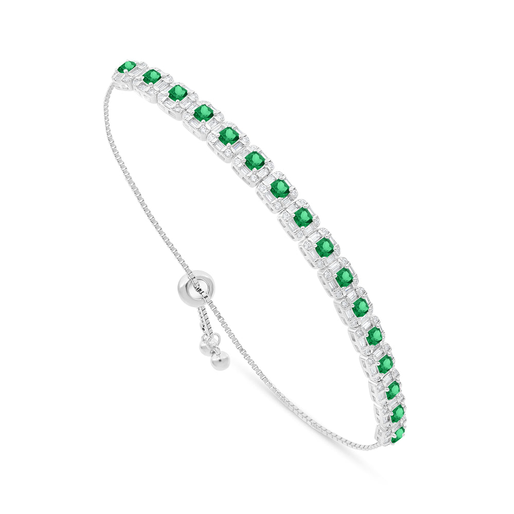 Sterling Silver 925 Bracelet Rhodium Plated Embedded With Emerald Zircon And White Zircon