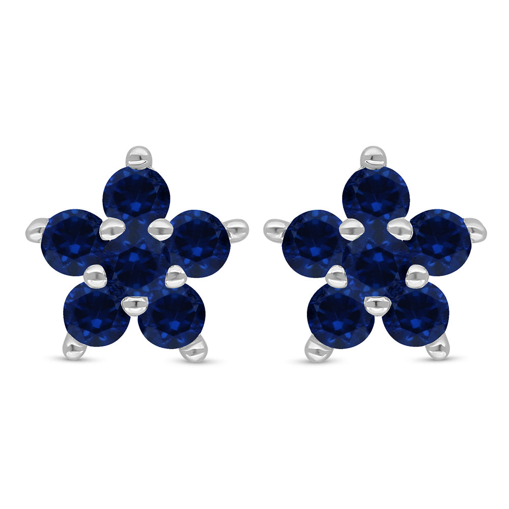 Sterling Silver 925 Earring Rhodium Plated Embedded With Sapphire Corundum