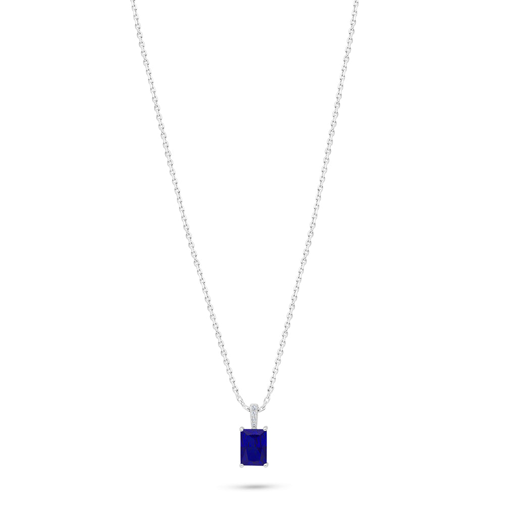 Sterling Silver 925 Necklace Rhodium Plated Embedded With Sapphire Corundum And White Zircon