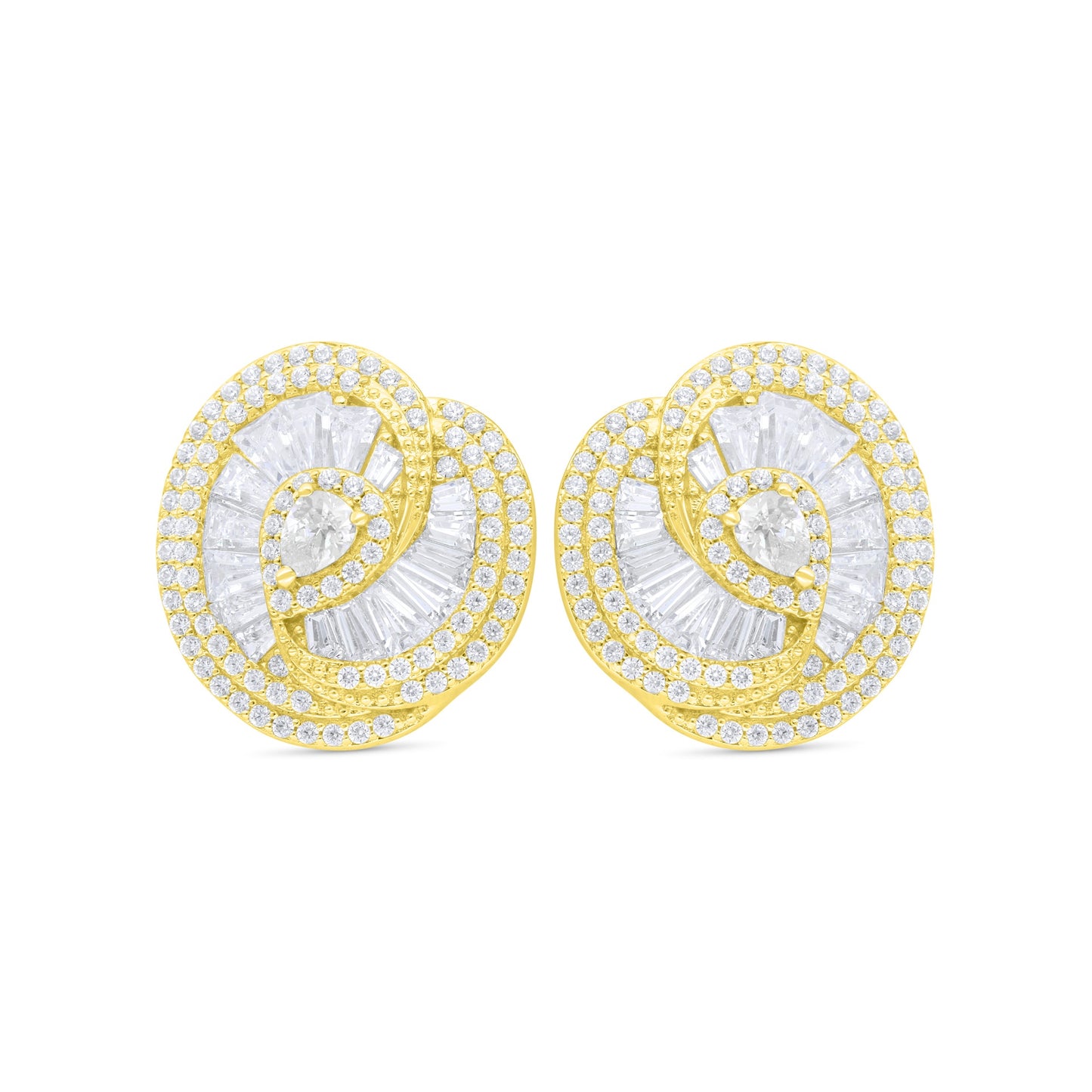 Sterling Silver 925 Earring Golden Plated Embedded With White Zircon