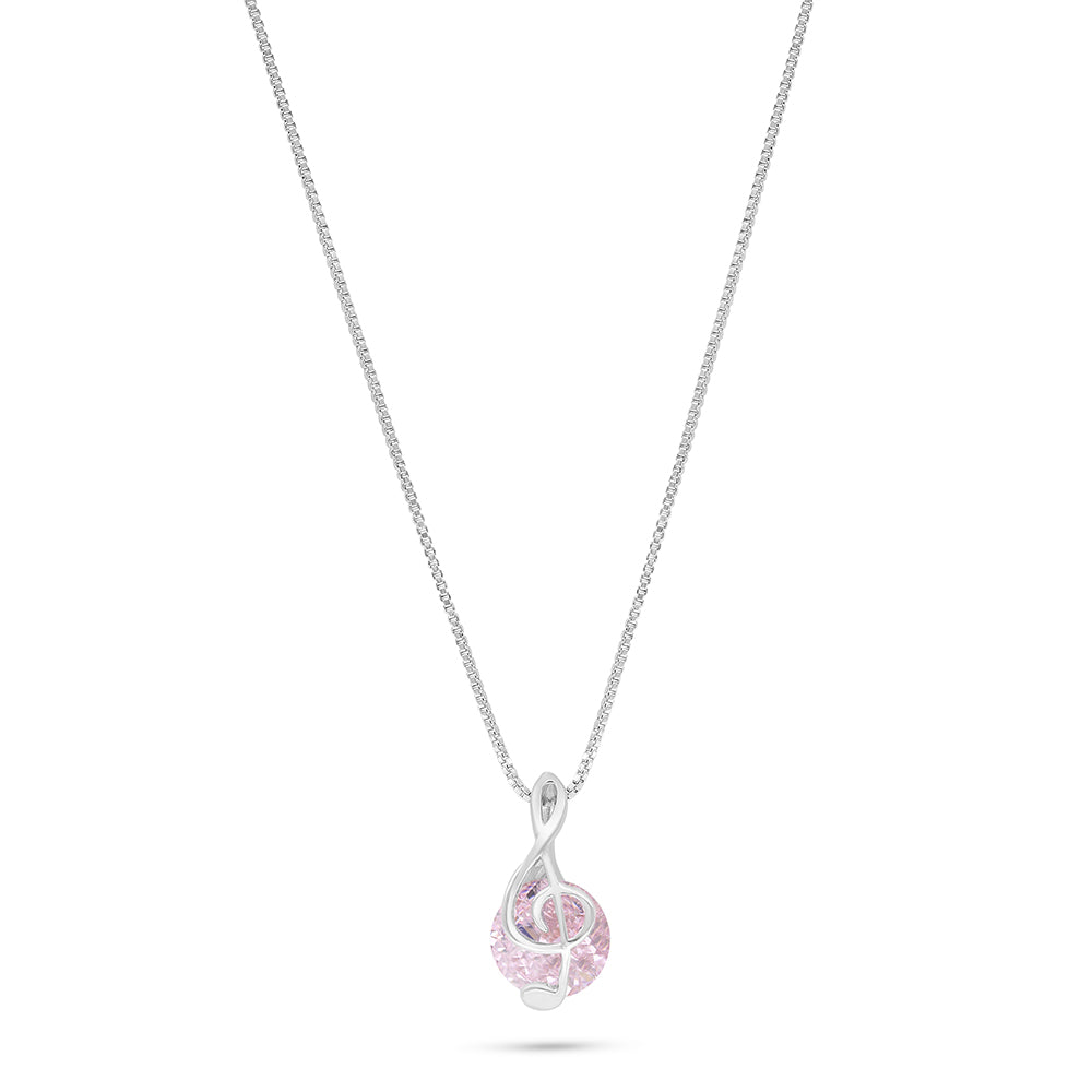 Sterling Silver 925 Necklace Rhodium Plated Embedded With Pink Zircon