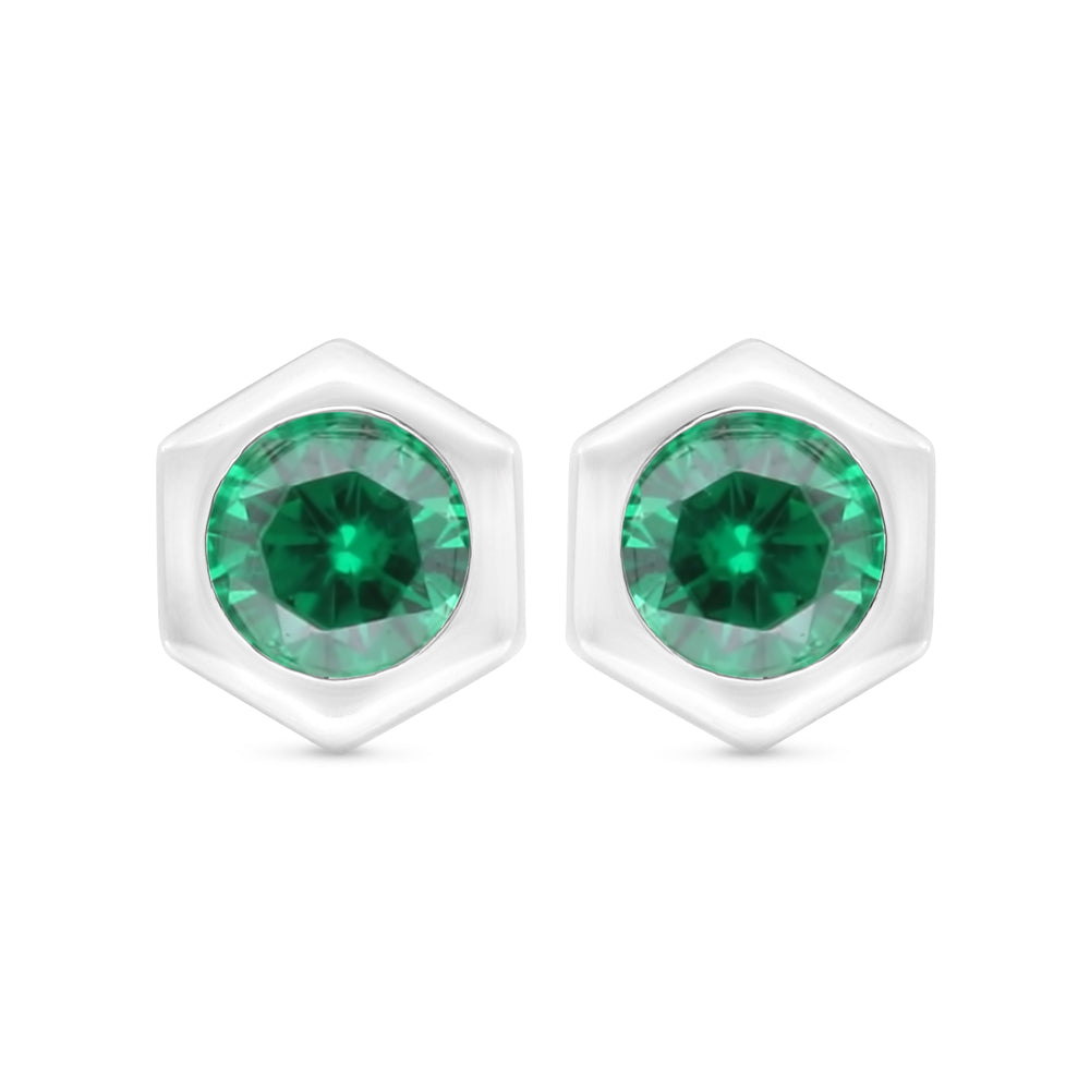Sterling Silver 925 Earring Rhodium Plated Embedded With Emerald Zircon