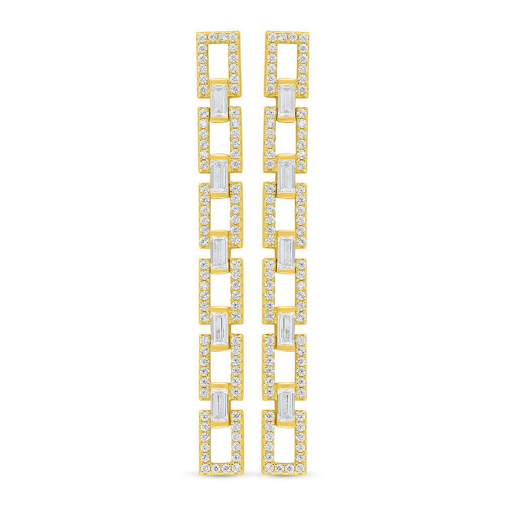 Sterling Silver 925 Earring Golden Plated Embedded With White Zircon