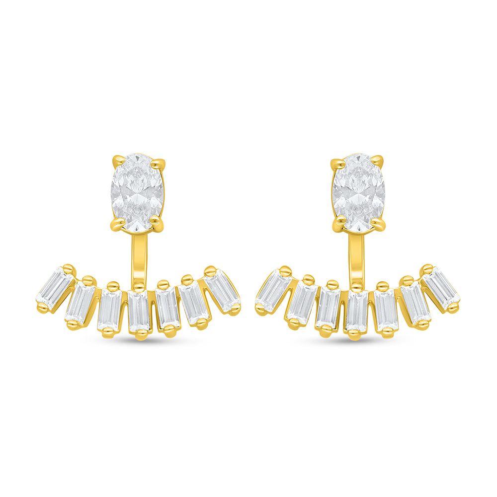 اقراط من الفضة الخالصة عيار 925 مطلية ذهبي مرصعة فص ابيض