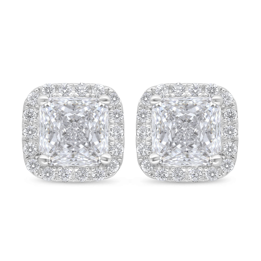 Sterling Silver 925 Earring Rhodium Plated Embedded With White Zircon