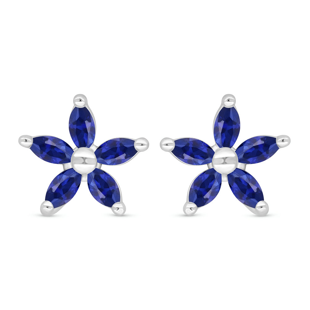 Sterling Silver 925 Earring Rhodium Plated Embedded With Sapphire Corundum