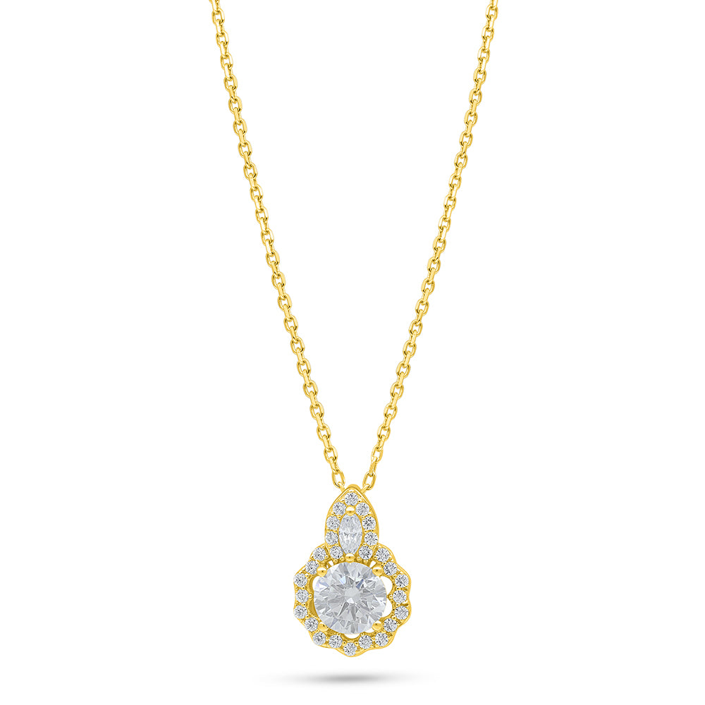 Sterling Silver 925 Necklace Golden Plated Embedded With White Zircon