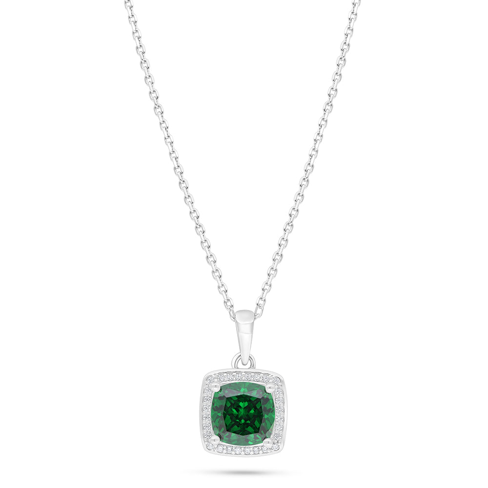 Sterling Silver 925 Necklace Rhodium Plated Embedded With Emerald Zircon And White Zircon