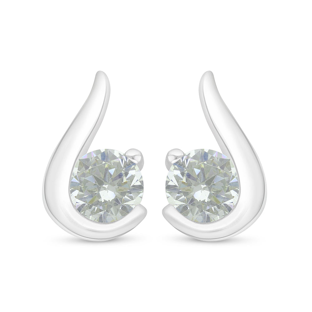 Sterling Silver 925 Earring Rhodium Plated Embedded With Diamond Zircon