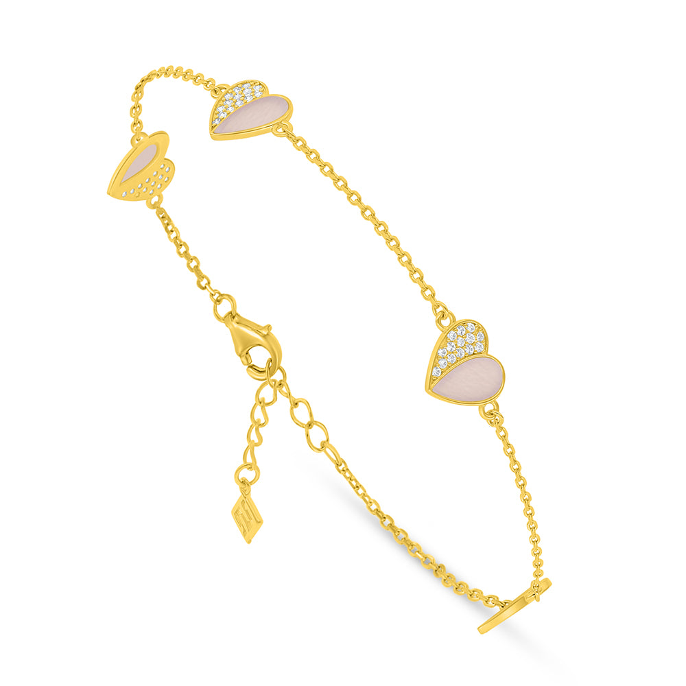 Sterling Silver 925 Bracelet Golden Plated Embedded With Pink Shell And White Zircon