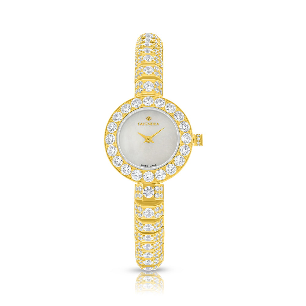 Stainless Steel 316L Watch Golden Color Embedded With White Zircon - white MOP Dial