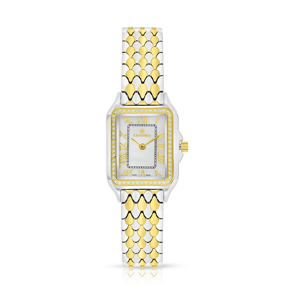 Stainless Steel 316L Watch Silver And Golden Color With White Zircon - white MOP dial
