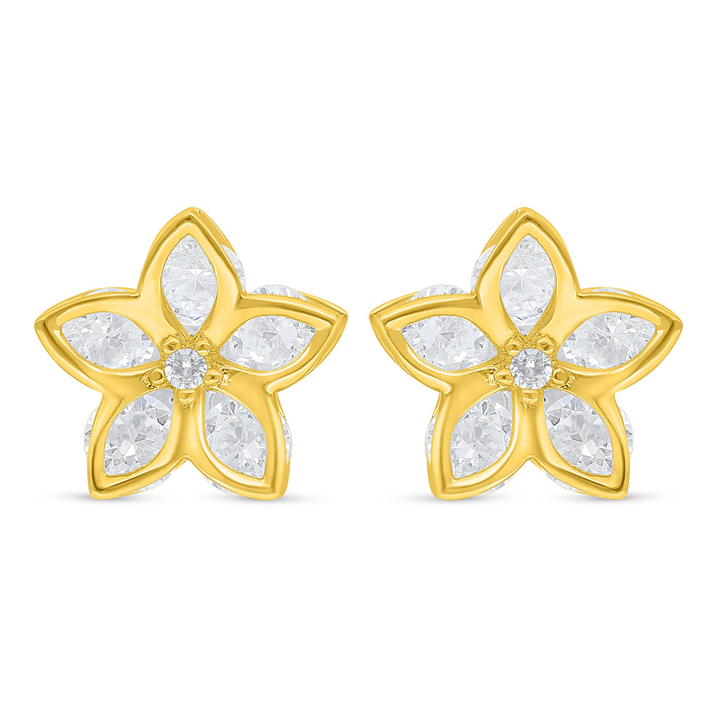Sterling Silver 925 Earring Golden Plated Embedded With White Zircon