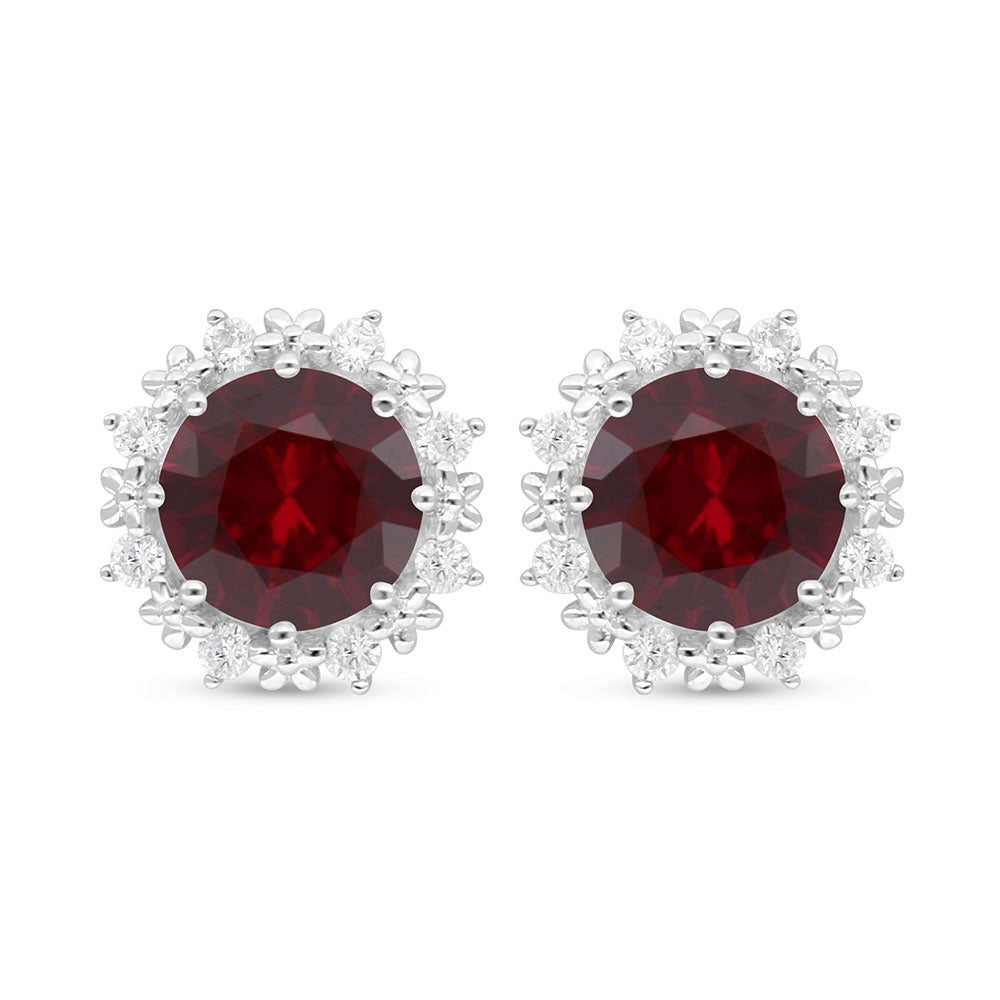 اقراط من الفضة الخالصة عيار 925 مطلي روديوم مرصع ياقوت كروندوم و فص ابيض