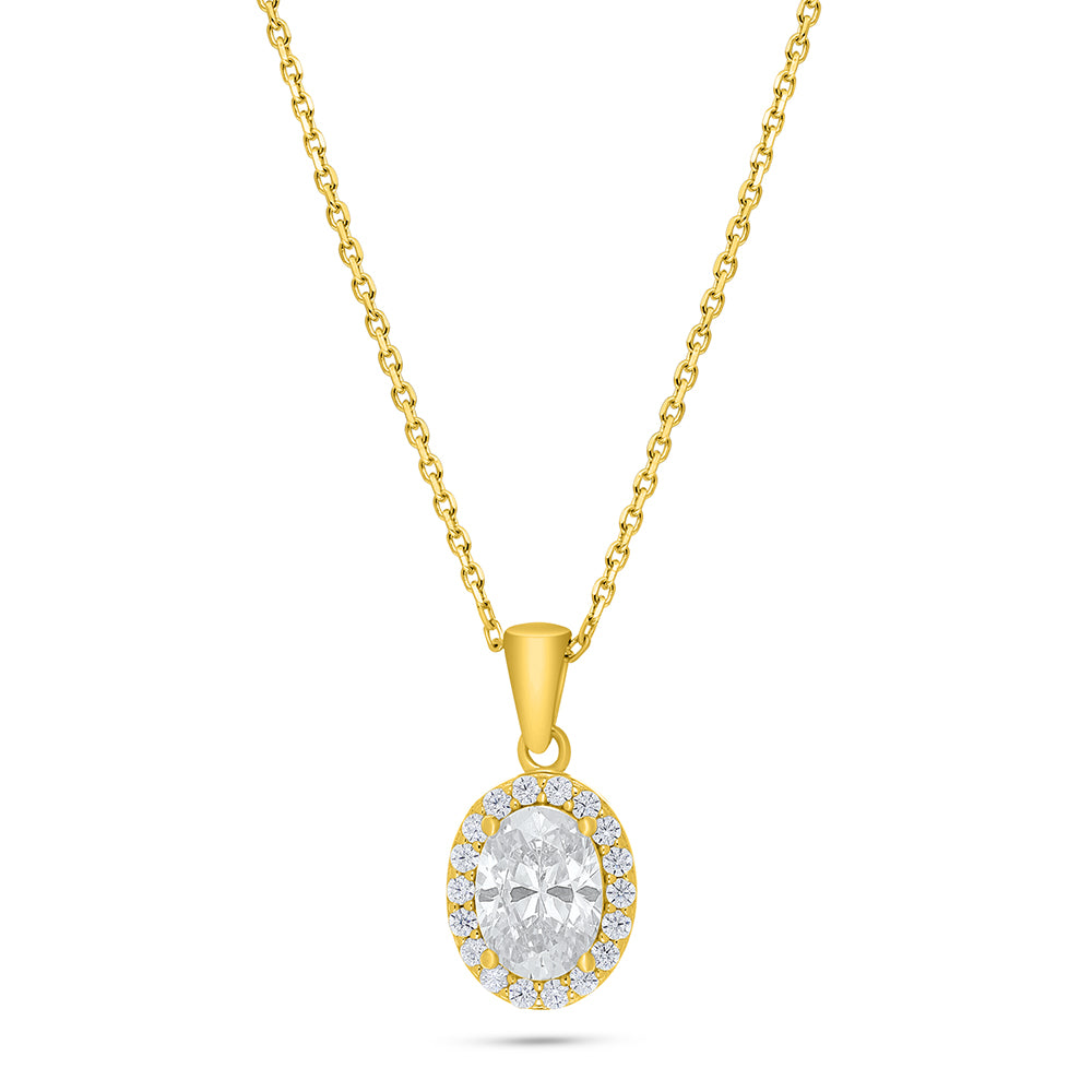 عقد من الفضة الخالصة عيار 925 مطلي ذهبي مرصع بالزركون الكناري الالماسي و فص ابيض