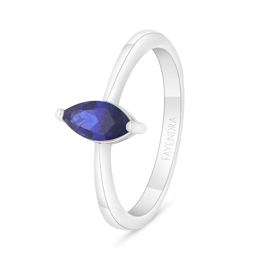 Sterling Silver 925 Ring Rhodium Plated Embedded With Sapphire Corundum
