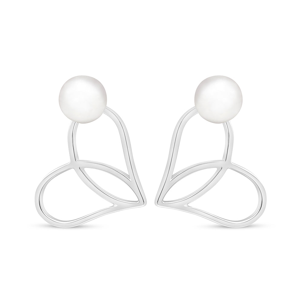 Sterling Silver 925 Earring Rhodium Plated Embedded With Natural White Pearl