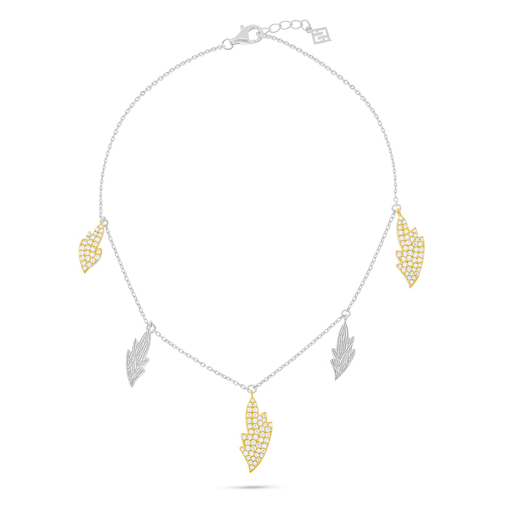 Sterling Silver 925 Anklet Rhodium And Golden Plated Embedded With White Zircon