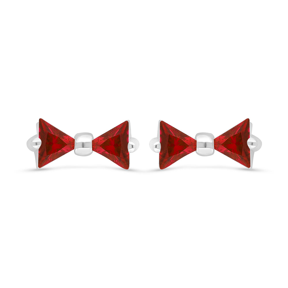 Sterling Silver 925 Earring Rhodium Plated Embedded With Ruby Corundum