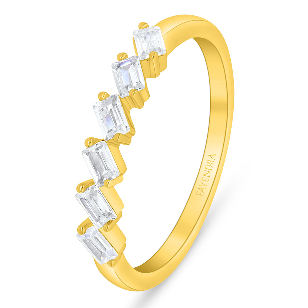 Sterling Silver 925 Ring Golden Plated Embedded With White Zircon