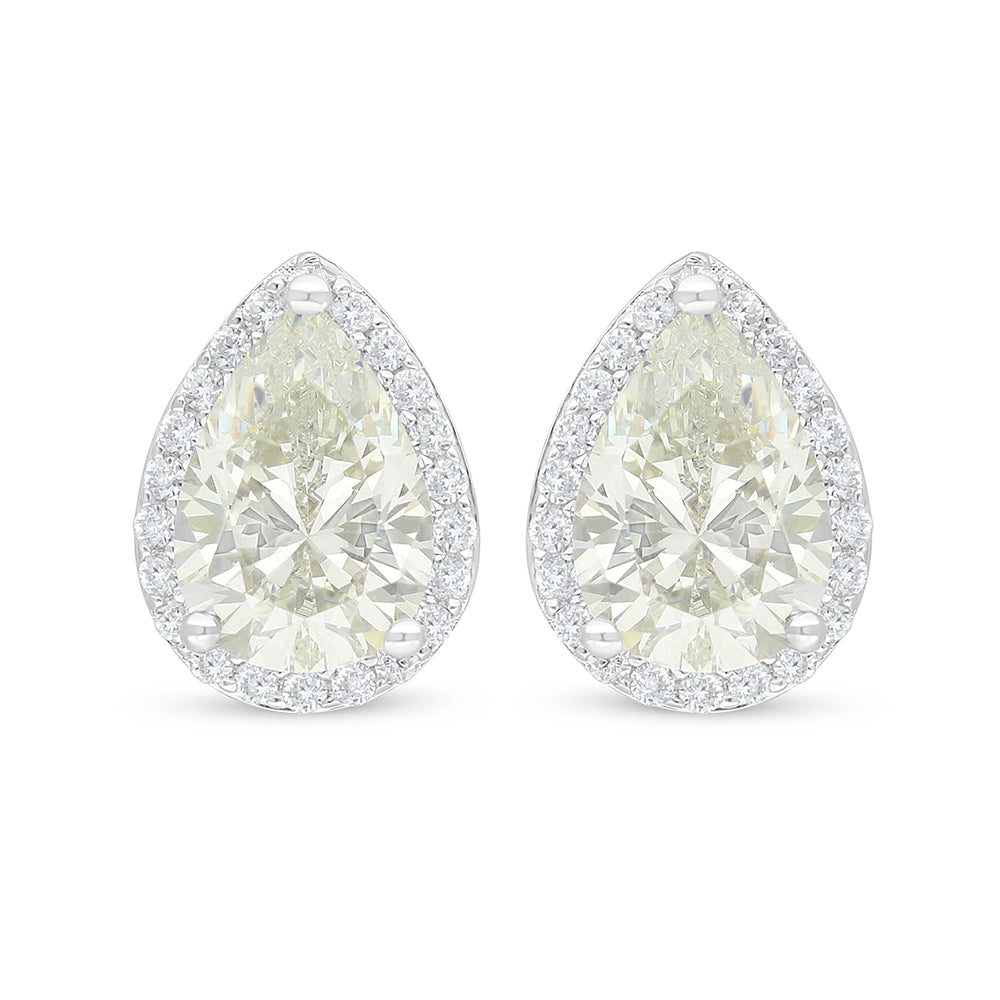 Sterling Silver 925 Earring Rhodium Plated Embedded With Yellow Diamond And White Zircon