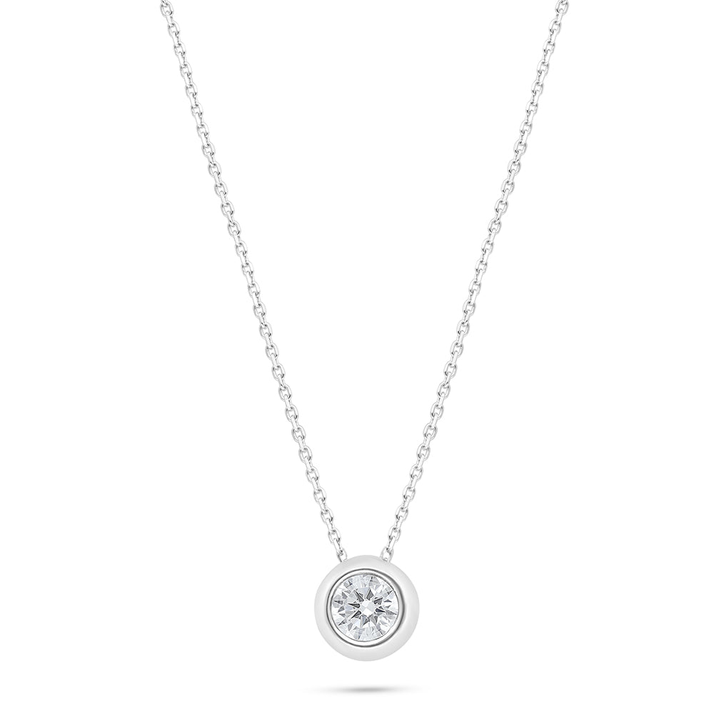 Sterling Silver 925 Necklace Rhodium Plated Embedded With White Zircon