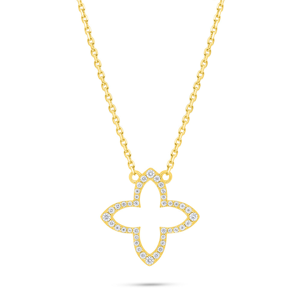 عقد من الفضة الخالصة عيار 925 مطلي ذهبي مرصع فص ابيض