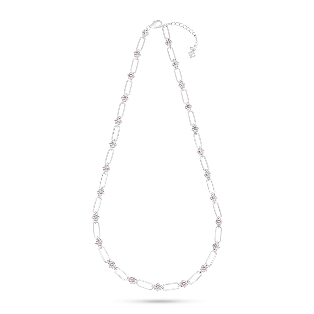 Sterling Silver 925 Necklace Rhodium Plated Embedded With Pink Zircon