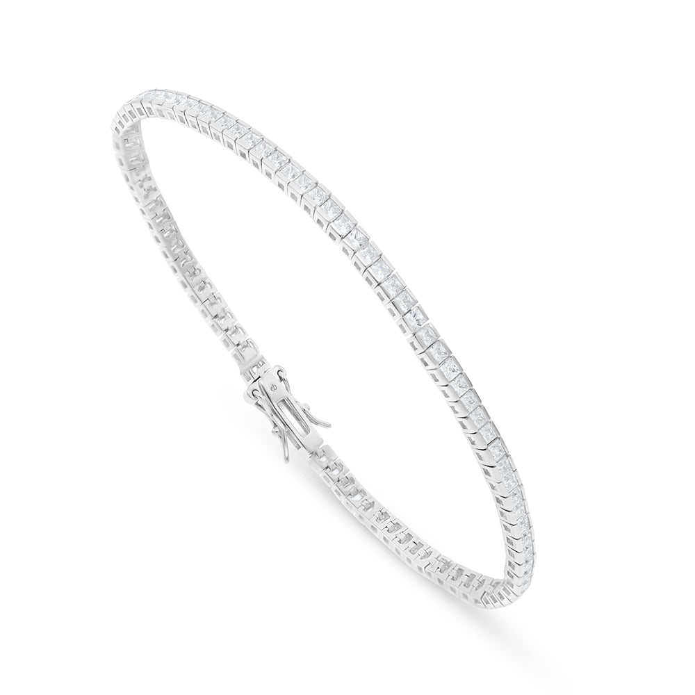 Sterling Silver 925 Bracelet Rhodium Plated Embedded With White Zircon