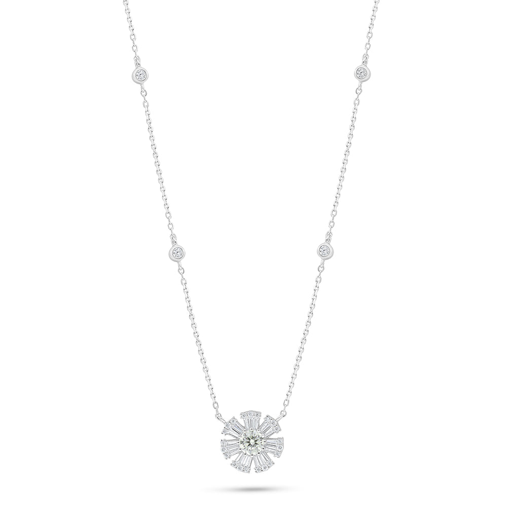 Sterling Silver 925 Necklace Rhodium Plated Embedded With Diamond Zircon And White Zircon