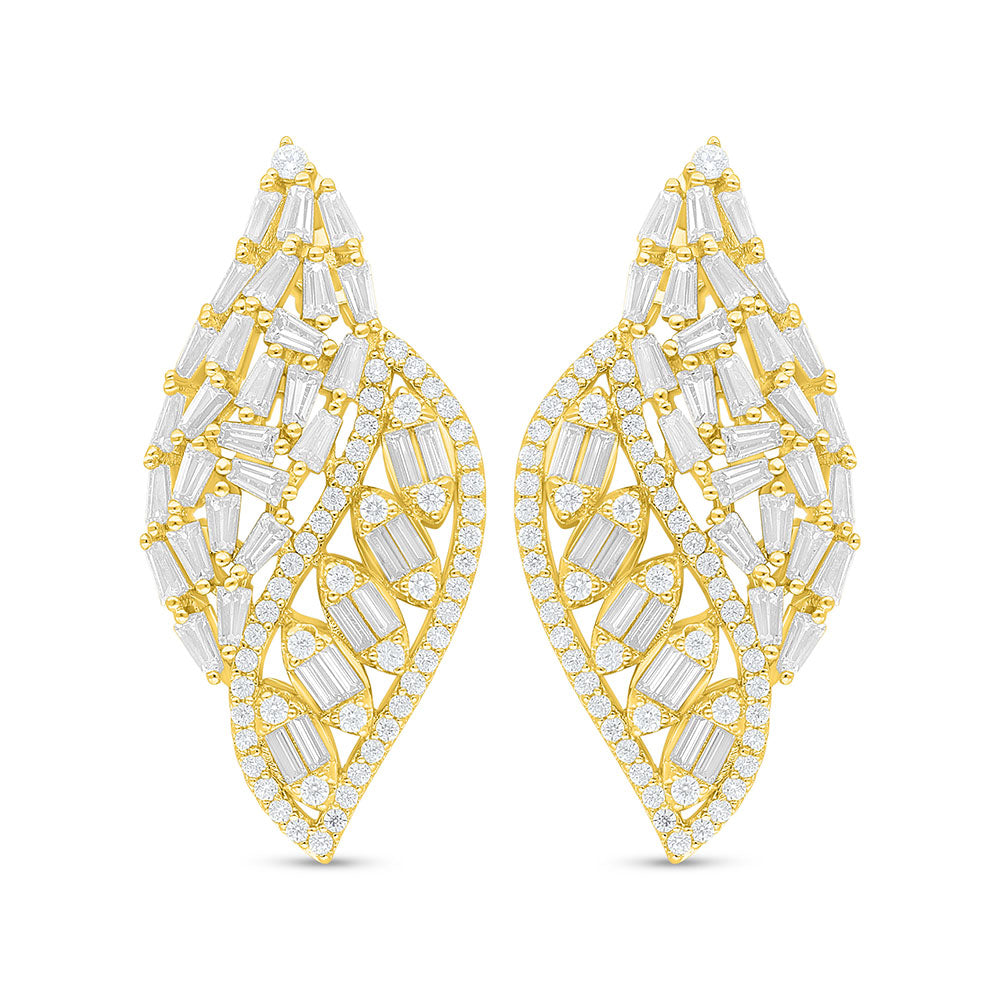 Sterling Silver 925 Earring Golden Plated Embedded With White Zircon