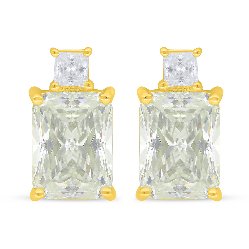 Sterling Silver 925 Earring Golden Plated Embedded With Yellow Diamond And White Zircon
