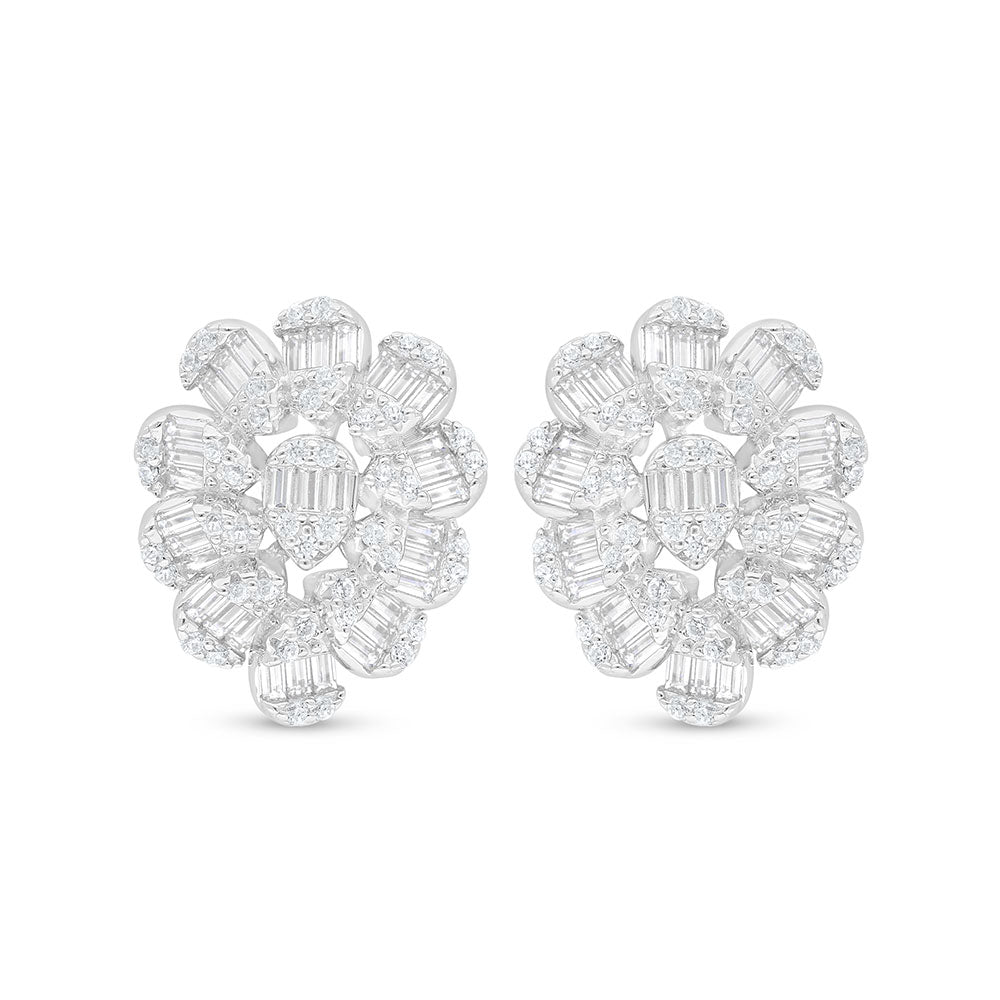 Sterling Silver 925 Earring Rhodium Plated Embedded With White Zircon