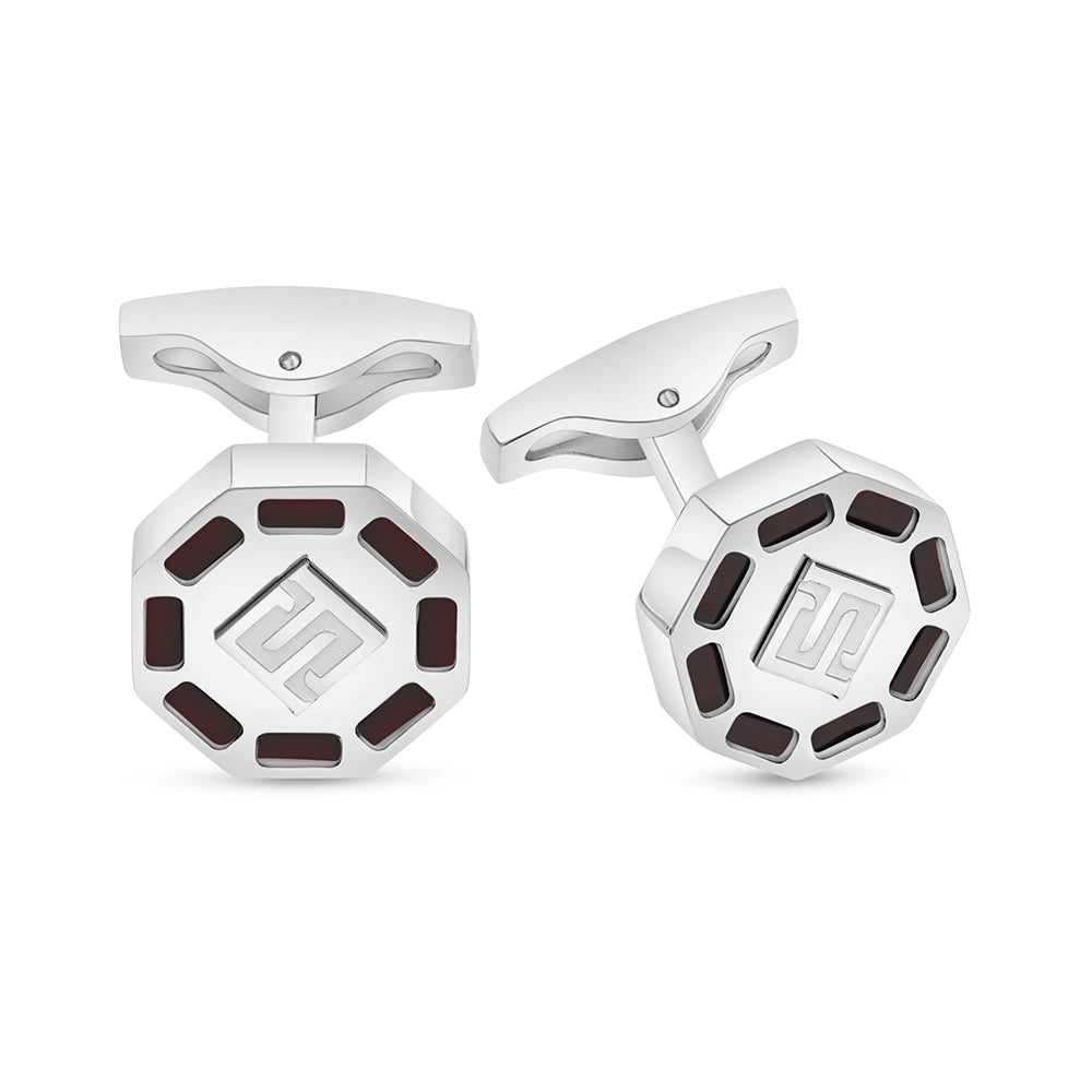 Stainless Steel Cufflink 316L Embedded With Red Agate Matt Steel